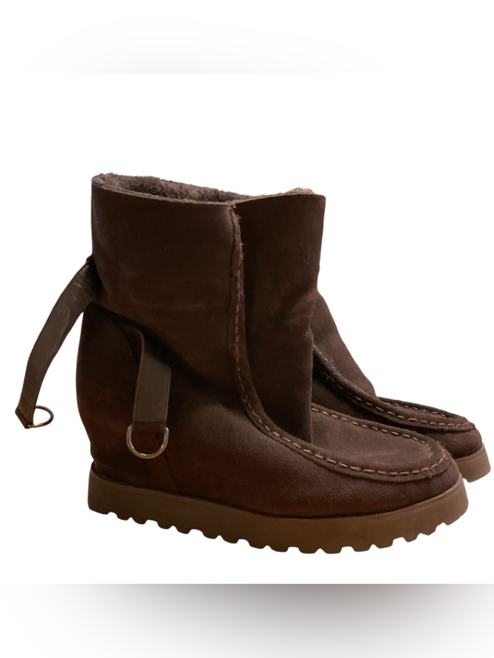 BOOROO Women’s brown suede wedge ankle boots Size 8 100% Merino wool lining